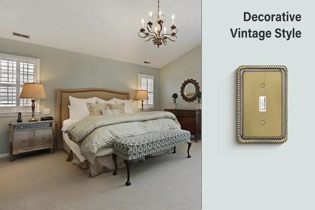 Alt view image 6 of 7 - Rope Edge Decorative Wall Plate Switch Plate Outlet Cover (Single Toggle, 2 Pack, Antique Brass)