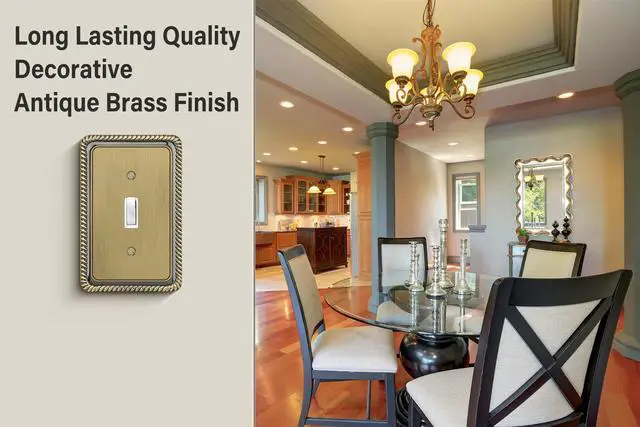 Alt view image 7 of 7 - Rope Edge Decorative Wall Plate Switch Plate Outlet Cover (Single Toggle, 2 Pack, Antique Brass)