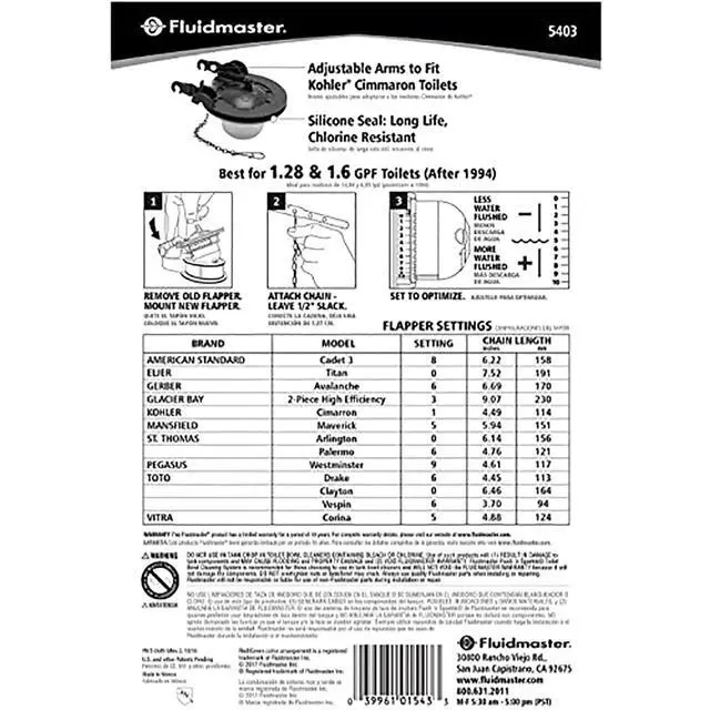 Alt view image 5 of 5 - 5403 Universal 3-Inch Toilet Flapper, Water Saving | Silicone seal lasts up to 10X longer, Adjustable dial saves water, Kink-free chain, Resists chlorine and hard water