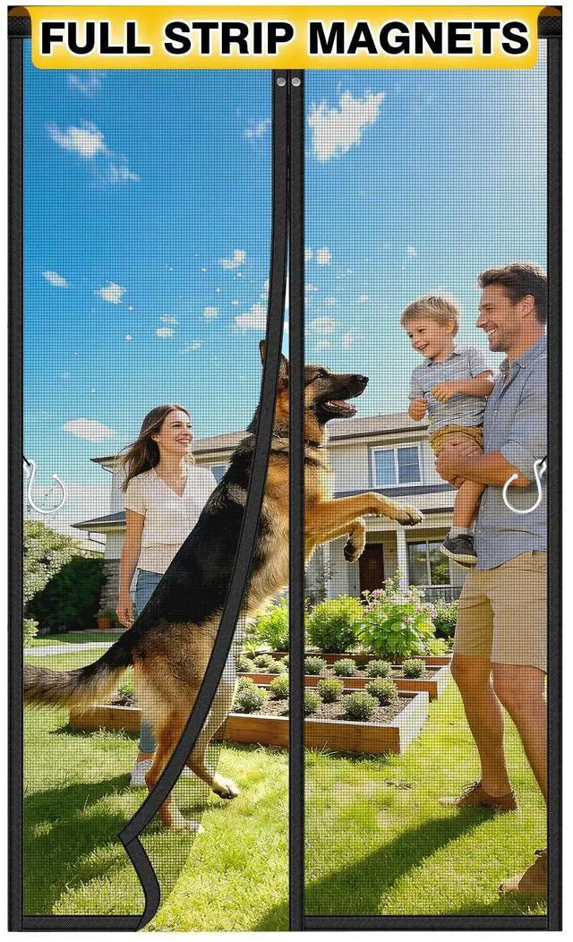 Main image of Upgraded Magnetic Screen Door Mesh, Full Strip Magnets, Heavy Duty Fiberglass Mesh, Door Screen Magnetic Closure for Single Door Size 32 x 80 Inch, Screen Door Size 35 x 82 Inch Black