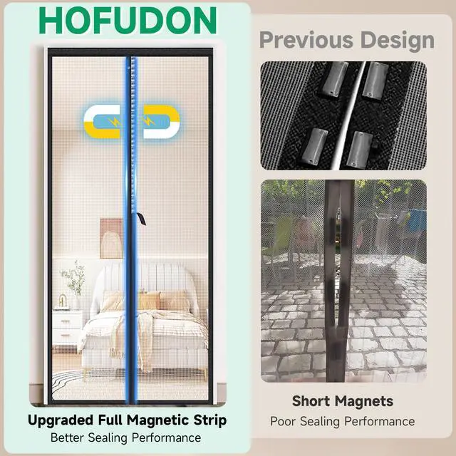 Alt view image 5 of 7 - Upgraded Magnetic Screen Door Mesh, Full Strip Magnets, Heavy Duty Fiberglass Mesh, Door Screen Magnetic Closure for Single Door Size 32 x 80 Inch, Screen Door Size 35 x 82 Inch Black