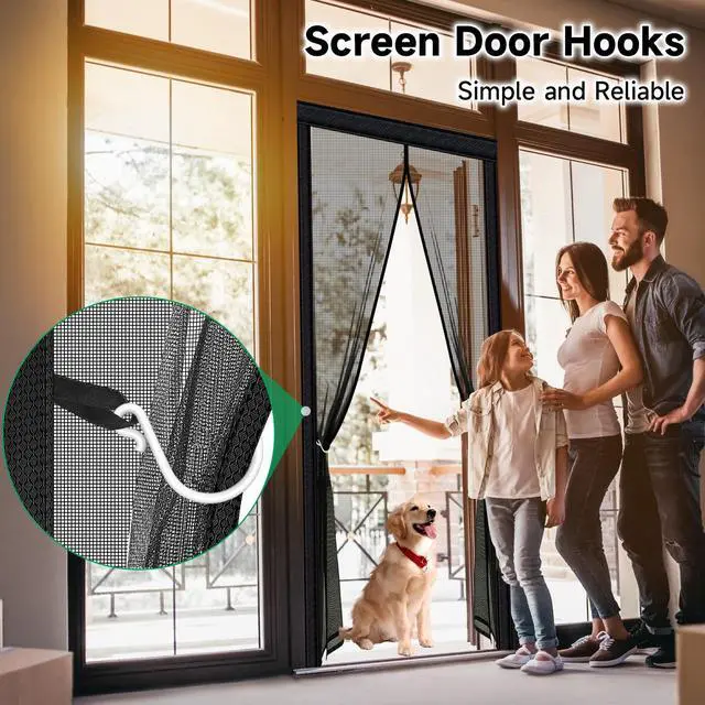 Alt view image 6 of 7 - Upgraded Magnetic Screen Door Mesh, Full Strip Magnets, Heavy Duty Fiberglass Mesh, Door Screen Magnetic Closure for Single Door Size 32 x 80 Inch, Screen Door Size 35 x 82 Inch Black