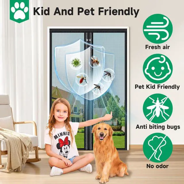 Alt view image 7 of 7 - Upgraded Magnetic Screen Door Mesh, Full Strip Magnets, Heavy Duty Fiberglass Mesh, Door Screen Magnetic Closure for Single Door Size 32 x 80 Inch, Screen Door Size 35 x 82 Inch Black