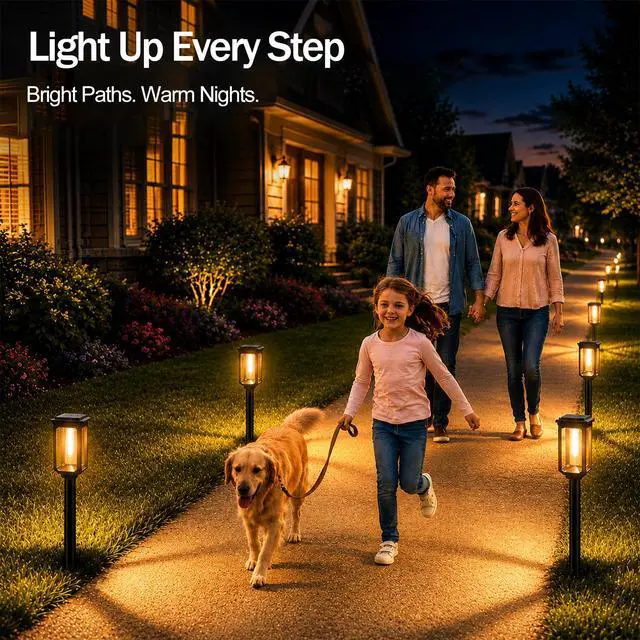 Alt view image 3 of 7 - Solar Pathway Lights Outdoor 8 Pack, Bright Solar Garden Lights | IP65 Waterproof Shatterproof, Auto On/Off Landscape Lighting for Yard Lawn Patio Walkway Driveway Decor 3000K