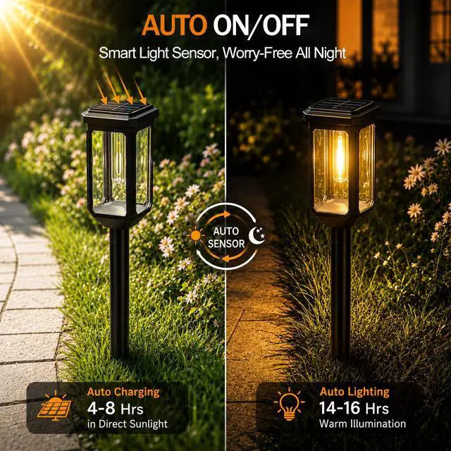 Alt view image 4 of 7 - Solar Pathway Lights Outdoor 8 Pack, Bright Solar Garden Lights | IP65 Waterproof Shatterproof, Auto On/Off Landscape Lighting for Yard Lawn Patio Walkway Driveway Decor 3000K
