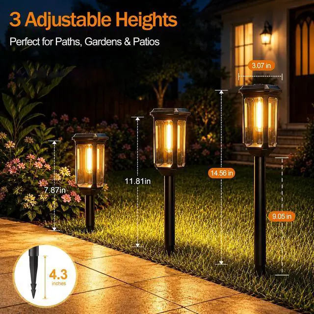 Alt view image 5 of 7 - Solar Pathway Lights Outdoor 8 Pack, Bright Solar Garden Lights | IP65 Waterproof Shatterproof, Auto On/Off Landscape Lighting for Yard Lawn Patio Walkway Driveway Decor 3000K