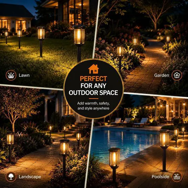 Alt view image 7 of 7 - Solar Pathway Lights Outdoor 8 Pack, Bright Solar Garden Lights | IP65 Waterproof Shatterproof, Auto On/Off Landscape Lighting for Yard Lawn Patio Walkway Driveway Decor 3000K