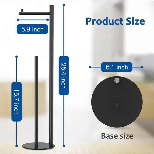 Alt view image 2 of 6 - Toilet Paper Holder Stand, Bathroom Free Standing with Storage, Black | Rustproof Toilet Paper Roll Holder for 4 Rolls,with Non-Slip Stable Base,Bathroom Organizers and Storage