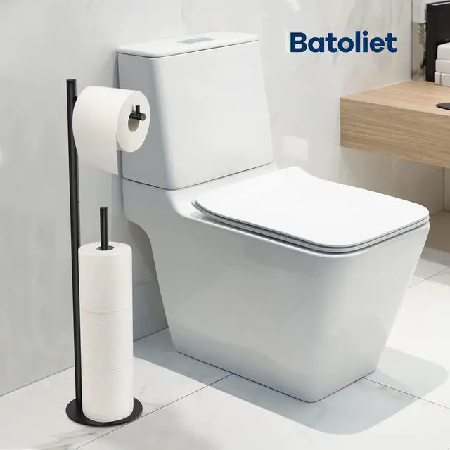 Alt view image 4 of 6 - Toilet Paper Holder Stand, Bathroom Free Standing with Storage, Black | Rustproof Toilet Paper Roll Holder for 4 Rolls,with Non-Slip Stable Base,Bathroom Organizers and Storage