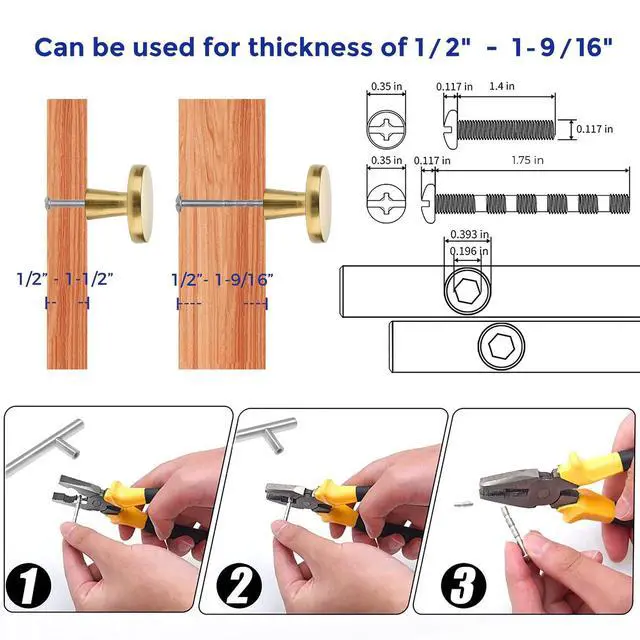Alt view image 4 of 7 - Brushed Brass Solid Knobs Gold Kitchen Cabinet Pull,30 Pack,Round-5 | Zinc Dresser Handles, Gold Cupboard Hardware, Door Drawer Knobs, screws & screwdriver included, For Cupboards, Dressers