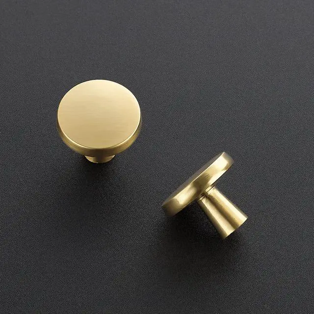 Alt view image 2 of 7 - Brushed Brass Solid Knobs Gold Kitchen Cabinet Pull,30 Pack,Round-5 | Zinc Dresser Handles, Gold Cupboard Hardware, Door Drawer Knobs, screws & screwdriver included, For Cupboards, Dressers