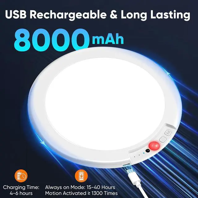 Alt view image 7 of 7 - Rechargeable Motion Sensor Ceiling Light, Battery Operated Closet Light | Wireless Battery Powered LED Shower Light, Magnetic Cordless Ceiling Light with Remote, Overhead Lamp for Pantry Shed Hallway