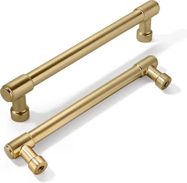 Main image of 10 Pack Brushed Brass Cabinet Pulls 5 Inch(128MM) Hole Centers Kitchen Brushed Gold Cabinet Handles Cabinet Hardware Kitchen Handles for Cabinets Cupboard Handles Drawer Pulls