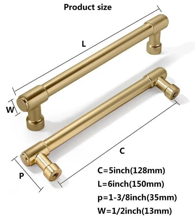 Alt view image 3 of 7 - 10 Pack Brushed Brass Cabinet Pulls 5 Inch(128MM) Hole Centers Kitchen Brushed Gold Cabinet Handles Cabinet Hardware Kitchen Handles for Cabinets Cupboard Handles Drawer Pulls