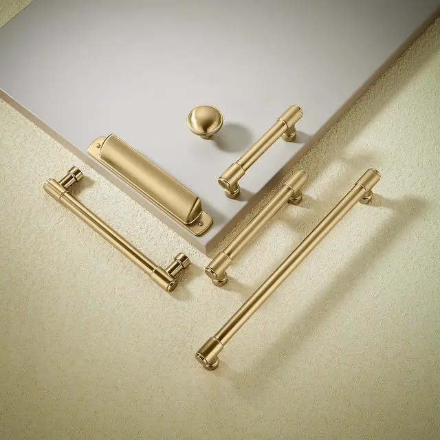 Alt view image 4 of 7 - 10 Pack Brushed Brass Cabinet Pulls 5 Inch(128MM) Hole Centers Kitchen Brushed Gold Cabinet Handles Cabinet Hardware Kitchen Handles for Cabinets Cupboard Handles Drawer Pulls