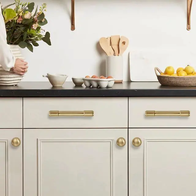 Alt view image 6 of 7 - 10 Pack Brushed Brass Cabinet Pulls 5 Inch(128MM) Hole Centers Kitchen Brushed Gold Cabinet Handles Cabinet Hardware Kitchen Handles for Cabinets Cupboard Handles Drawer Pulls