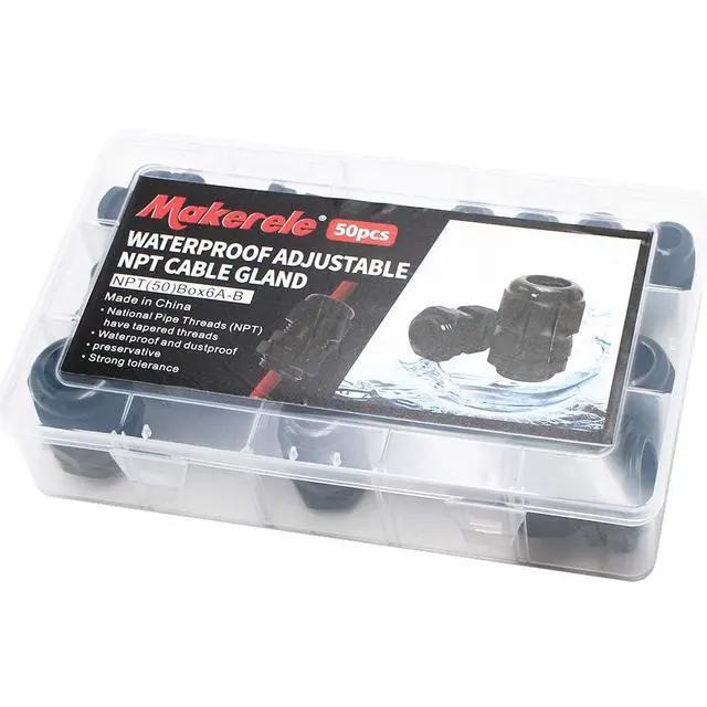 Alt view image 7 of 7 - Cord Grip NPT Cable Glands Kit for Electrical Waterproof Box | Black 50pcs, 1/4 3/8 1/2 3/4 1 1-1/4, Waterproof Nylon Strain Relief Connector, Junction Case Connector With Gaskets