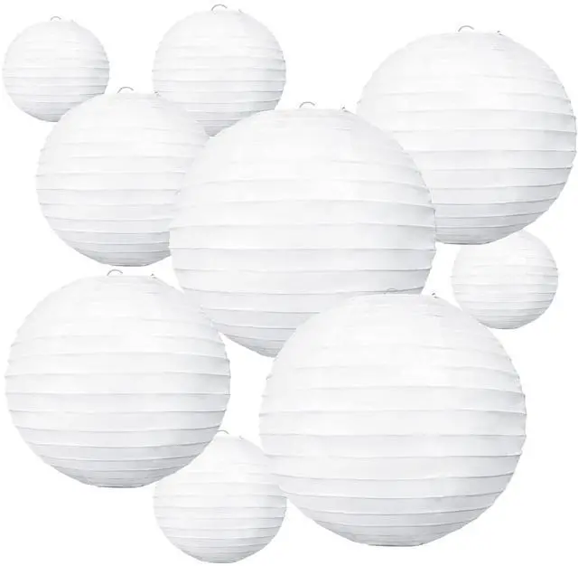Main image of White Paper Lanterns 10Pcs 4/6/8/10/12 Inch Round Chinese Lamp | Paper lanterns party decorations,Chinese/Japanese Paper Lanterns,Birthday,Wedding,Christmas,Bridal Home decorative outdoor