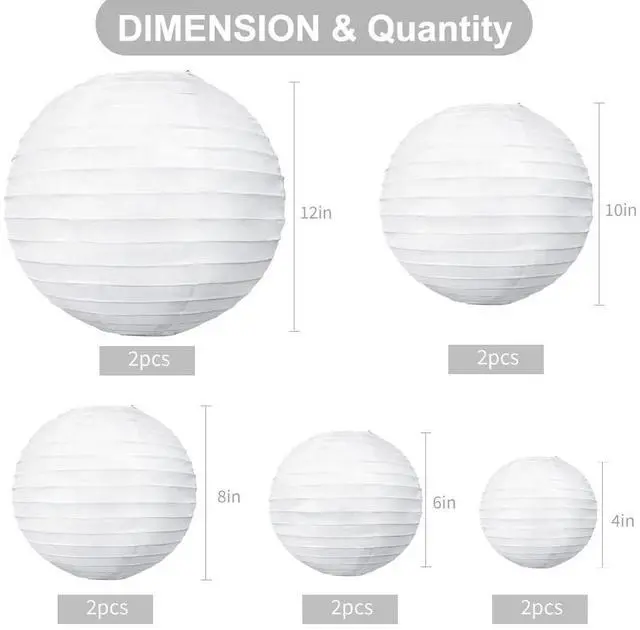 Alt view image 2 of 7 - White Paper Lanterns 10Pcs 4/6/8/10/12 Inch Round Chinese Lamp | Paper lanterns party decorations,Chinese/Japanese Paper Lanterns,Birthday,Wedding,Christmas,Bridal Home decorative outdoor