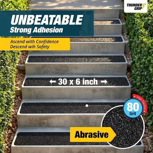 Alt view image 3 of 6 - Outdoor Stair Treads Non-Slip 30" x 6" 12-Pack Waterproof 80-Grit Grip Tape | Weather Resistant Exterior Grip Tape for Wooden Steps, Non Slip Stair Treads for Outdoor, Anti Skid Strips by