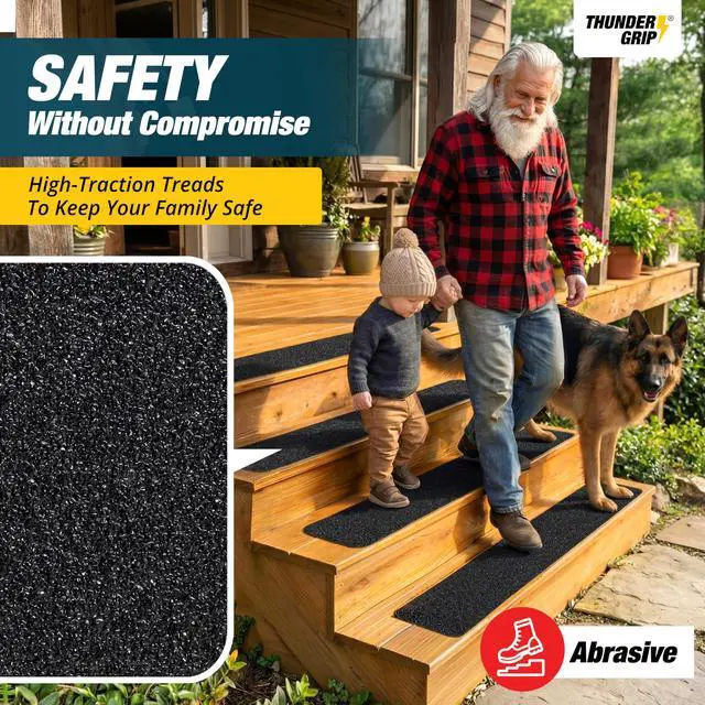 Alt view image 2 of 6 - Outdoor Stair Treads Non-Slip 30" x 6" 12-Pack Waterproof 80-Grit Grip Tape | Weather Resistant Exterior Grip Tape for Wooden Steps, Non Slip Stair Treads for Outdoor, Anti Skid Strips by
