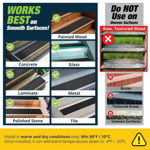 Alt view image 4 of 6 - Outdoor Stair Treads Non-Slip 30" x 6" 12-Pack Waterproof 80-Grit Grip Tape | Weather Resistant Exterior Grip Tape for Wooden Steps, Non Slip Stair Treads for Outdoor, Anti Skid Strips by
