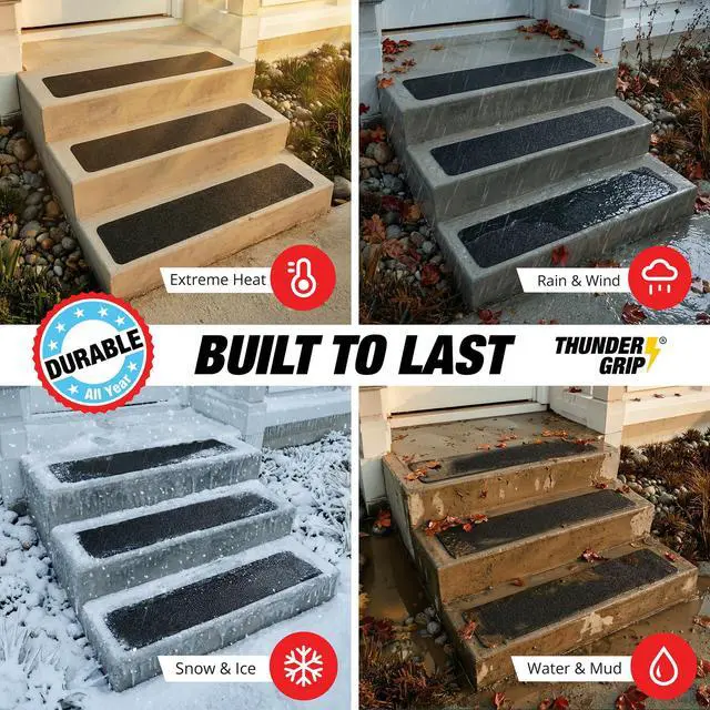 Alt view image 5 of 6 - Outdoor Stair Treads Non-Slip 30" x 6" 12-Pack Waterproof 80-Grit Grip Tape | Weather Resistant Exterior Grip Tape for Wooden Steps, Non Slip Stair Treads for Outdoor, Anti Skid Strips by