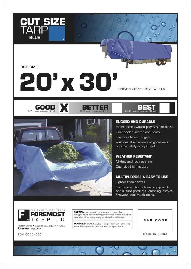 Alt view image 3 of 3 - Multi-Purpose Economy Poly Tarp, 20x30 Feet, Blue