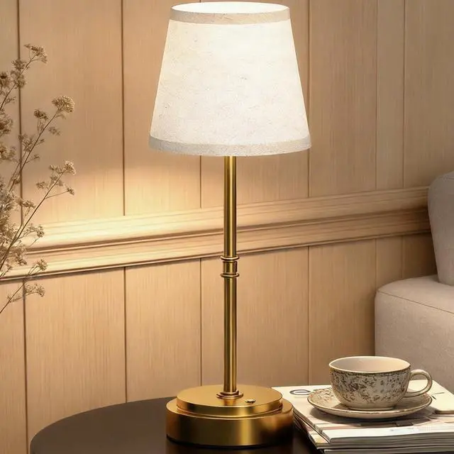 Alt view image 2 of 7 - Rechargeable Cordless Table Lamp, Nightstand to End Table,Gold,1 Pack | 6000mAh Battery Operated, 16-Inch Antique Brass Aesthetic, For Kitchen Counter, Bathroom Vanity and Dining Room