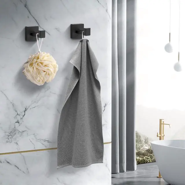 Alt view image 4 of 6 - Heavy Duty Stainless Steel Towel Hooks, Wall Mounted Square Robe Hooks for Bathroom, Kitchen, Bedroom, Hotel Matte Black 2 Pack