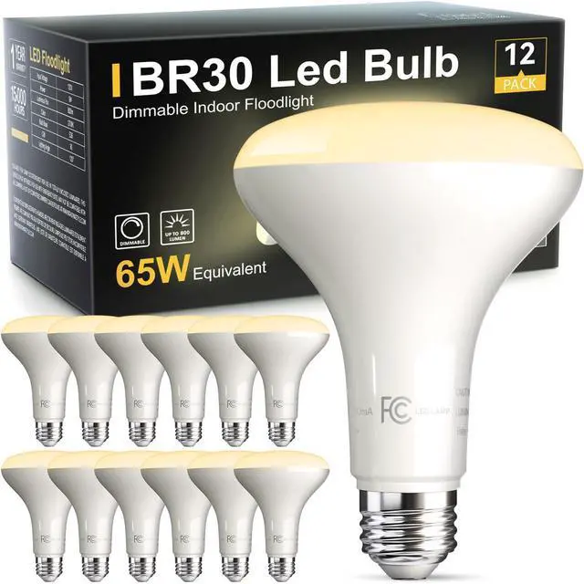 Main image of 12 Pack BR30 Flood Light Bulb Indoor, Soft White Recessed Light Bulbs | 65W Equivalent, Dimmable, 2700K Warm White, E26 Base Can Light Bulbs for Kitchen Ceiling, Replacement Incandescent, 9W, 800LM