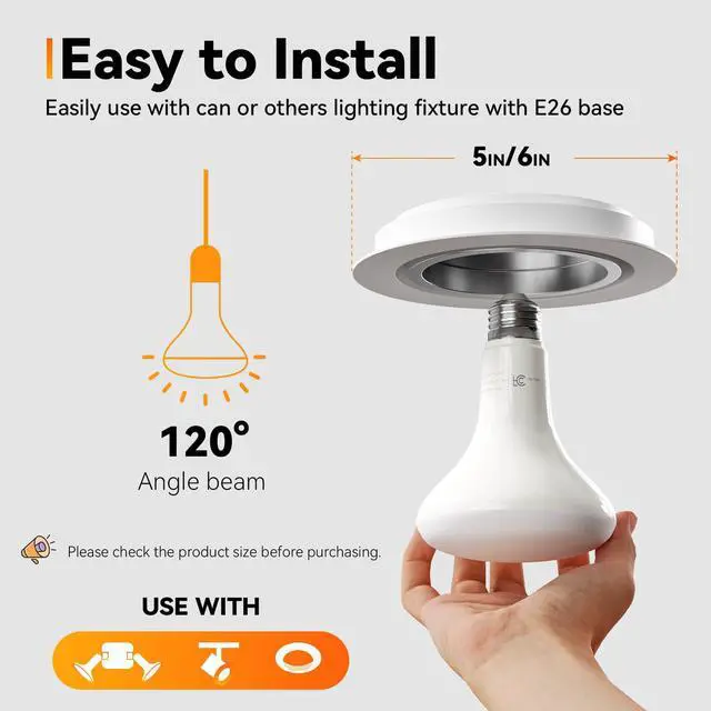 Alt view image 3 of 7 - 12 Pack BR30 Flood Light Bulb Indoor, Soft White Recessed Light Bulbs | 65W Equivalent, Dimmable, 2700K Warm White, E26 Base Can Light Bulbs for Kitchen Ceiling, Replacement Incandescent, 9W, 800LM