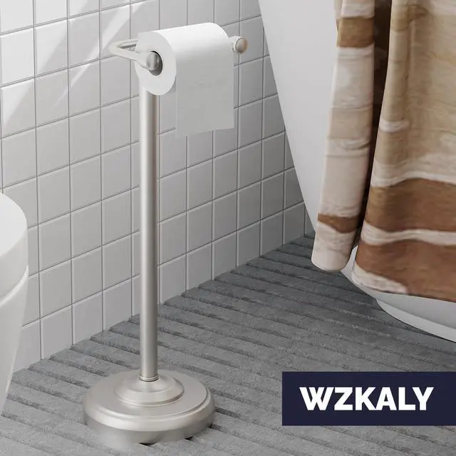 Alt view image 2 of 7 - Toilet Paper Holder Stand, Brushed Nickel Toilet Paper Holder Free Standing, Post Pivoting Design & Stable Weighted Base SUS304 Stainless Steel for Bathroom(Mega Roll)