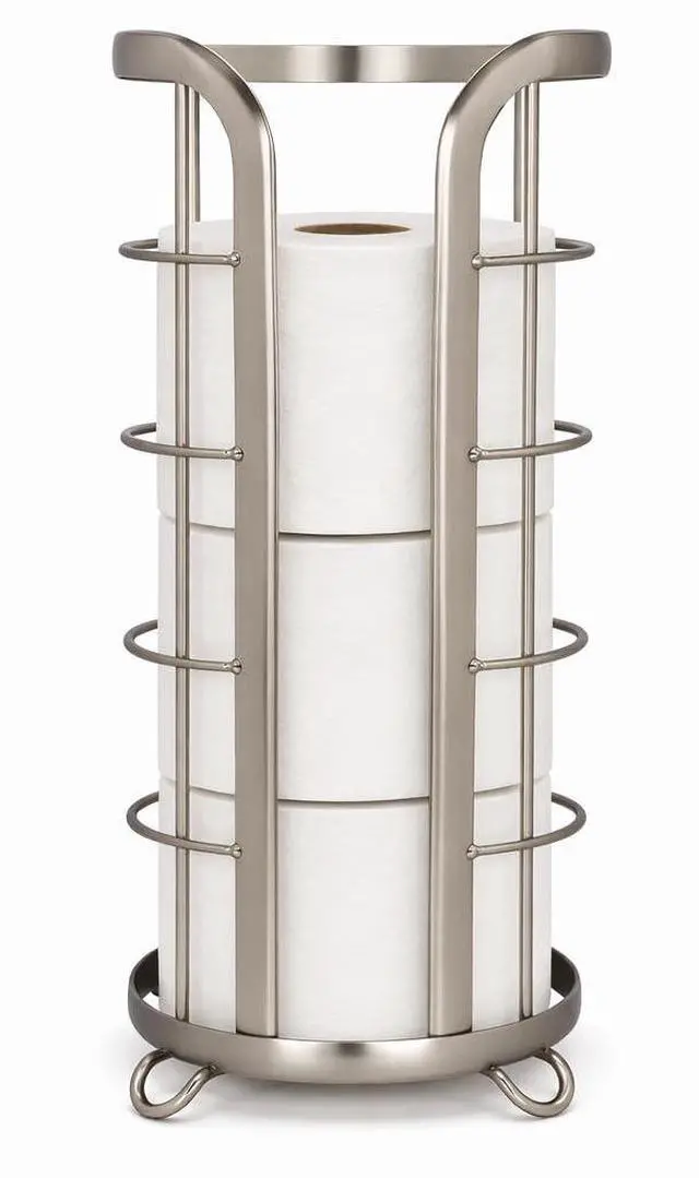 Main image of Toilet Paper Holder Stand Reserve - Free Standing Toilet Paper Stand with Storage that Holds Mega Rolls, Standing Bathroom Tissue Organizer, Bathroom Decor - Modern Storage Holder, Nickel