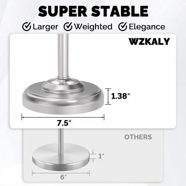 Alt view image 5 of 7 - Toilet Paper Holder Stand, Brushed Nickel Toilet Paper Holder Free Standing, Post Pivoting Design & Stable Weighted Base SUS304 Stainless Steel for Bathroom(Mega Roll)