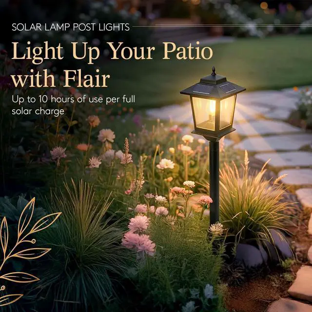 Alt view image 2 of 7 - Solar Post Lights Outdoor, 2-Pack 63" Solar Lamp Posts Waterproof with 1 Replaceable Bulb, Warm White Dusk to Dawn Pole Lights for Garden, Patio, Pathway