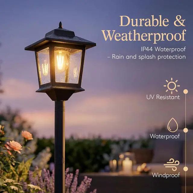 Alt view image 4 of 7 - Solar Post Lights Outdoor, 2-Pack 63" Solar Lamp Posts Waterproof with 1 Replaceable Bulb, Warm White Dusk to Dawn Pole Lights for Garden, Patio, Pathway