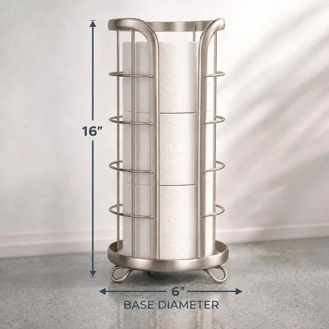 Alt view image 6 of 6 - Toilet Paper Holder Stand Reserve - Free Standing Toilet Paper Stand with Storage that Holds Mega Rolls, Standing Bathroom Tissue Organizer, Bathroom Decor - Modern Storage Holder, Nickel