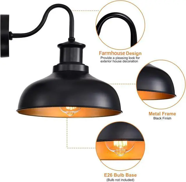 Alt view image 3 of 7 - Outdoor Barn Light Outdoor Wall Sconce Farmhouse Rustic Exterior Wall Mount Lights Vintage Outside Lighting Fixture Industrial Black Lantern Works with Gooseneck Barn Porch Entryway Garage Shed