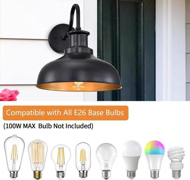 Alt view image 4 of 7 - Outdoor Barn Light Outdoor Wall Sconce Farmhouse Rustic Exterior Wall Mount Lights Vintage Outside Lighting Fixture Industrial Black Lantern Works with Gooseneck Barn Porch Entryway Garage Shed