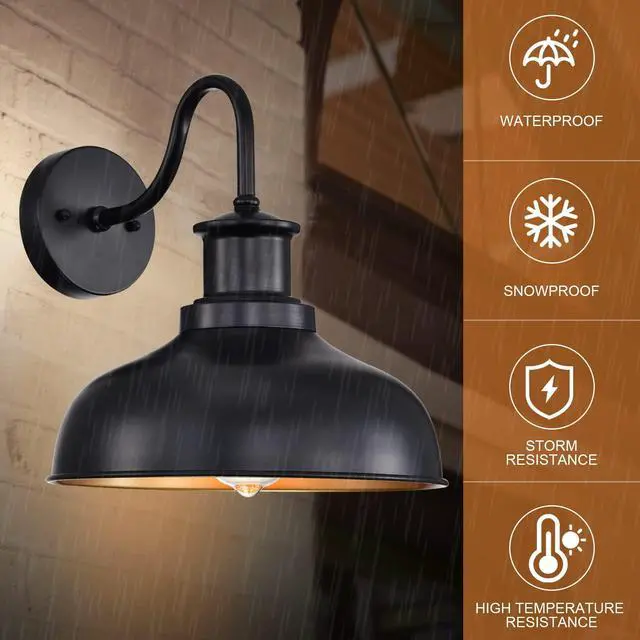 Alt view image 5 of 7 - Outdoor Barn Light Outdoor Wall Sconce Farmhouse Rustic Exterior Wall Mount Lights Vintage Outside Lighting Fixture Industrial Black Lantern Works with Gooseneck Barn Porch Entryway Garage Shed