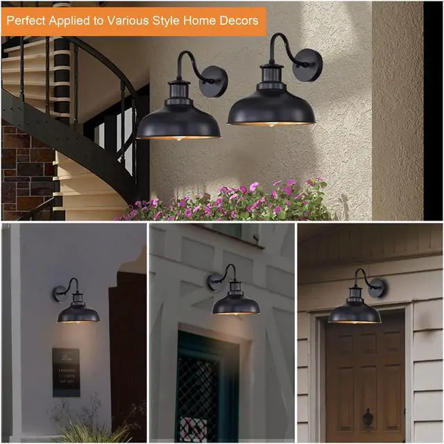 Alt view image 6 of 7 - Outdoor Barn Light Outdoor Wall Sconce Farmhouse Rustic Exterior Wall Mount Lights Vintage Outside Lighting Fixture Industrial Black Lantern Works with Gooseneck Barn Porch Entryway Garage Shed