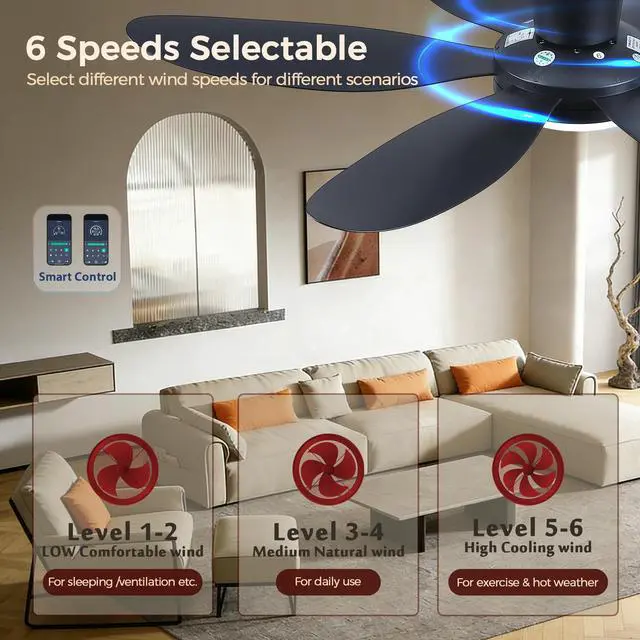 Alt view image 3 of 7 - Ceiling Fans with Lights,42" Low Profile Ceiling FanBlack | Ceiling Fan with Light and Remote Control,Flush Mount, Reversible, Dimmable, Noiseless, Black Ceiling Fan for Bedroom