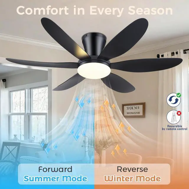 Alt view image 4 of 7 - Ceiling Fans with Lights,42" Low Profile Ceiling FanBlack | Ceiling Fan with Light and Remote Control,Flush Mount, Reversible, Dimmable, Noiseless, Black Ceiling Fan for Bedroom