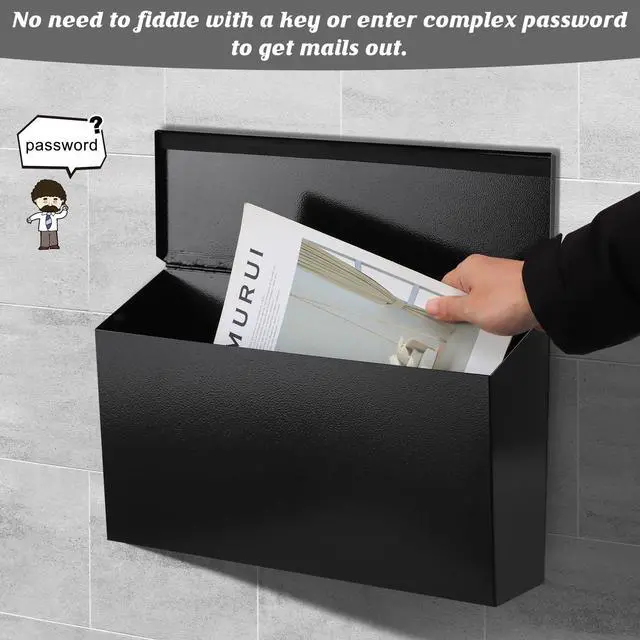 Alt view image 5 of 7 - Wall-Mount Mailbox for House, Large Capacity Mail Box, Galvanized Steel Rust-Proof Metal Post Box, Mailboxes for Outside,15.7"x9.9"x4.9" Black