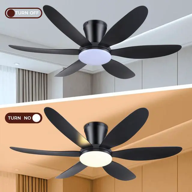 Alt view image 5 of 7 - Ceiling Fans with Lights,42" Low Profile Ceiling FanBlack | Ceiling Fan with Light and Remote Control,Flush Mount, Reversible, Dimmable, Noiseless, Black Ceiling Fan for Bedroom