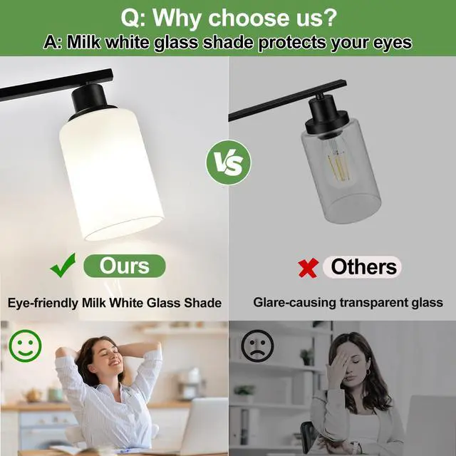 Alt view image 6 of 7 - 4-Light Bathroom Light Fixtures, Vanity Light with Milky White Shades, Matte Black Bathroom Light Fixtures Over Mirror, Modern Bathroom Wall Lamp for Mirror Living Room Cabinet Bedroom