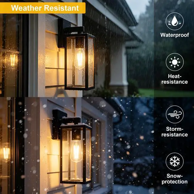 Alt view image 3 of 7 - Porch Lights Outdoor Wall Light Fixture 2pcs, Matte Black, Wall Sconce 12.4 in, Toughened Frame, Clear Glass Shade, Waterproof Lanterns, for Patio, Exterior, Front, Door, Entryway