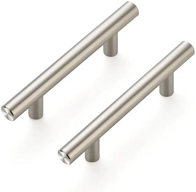 Main image of Cabinet Handles, Brushed Nickel,5" Length,3" Hole Center,30 Pack | Stainless Steel Pull Feel, Round T-Bar Shape, Kitchen Cabinet Pulls, For Cupboards, Drawers, Dressers, Cabinets