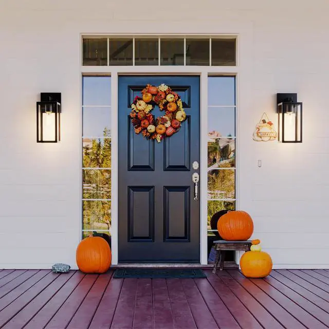 Alt view image 4 of 7 - Porch Lights Outdoor Wall Light Fixture 2pcs, Matte Black, Wall Sconce 12.4 in, Toughened Frame, Clear Glass Shade, Waterproof Lanterns, for Patio, Exterior, Front, Door, Entryway